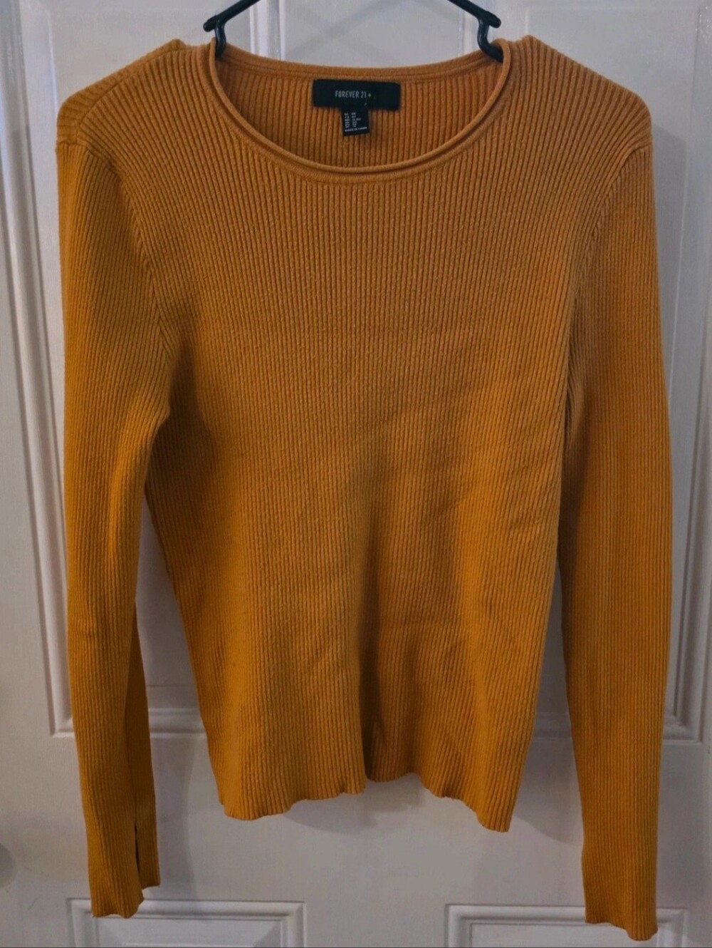 Forever 21 Mustard Ribbed Crew Neck Sweater